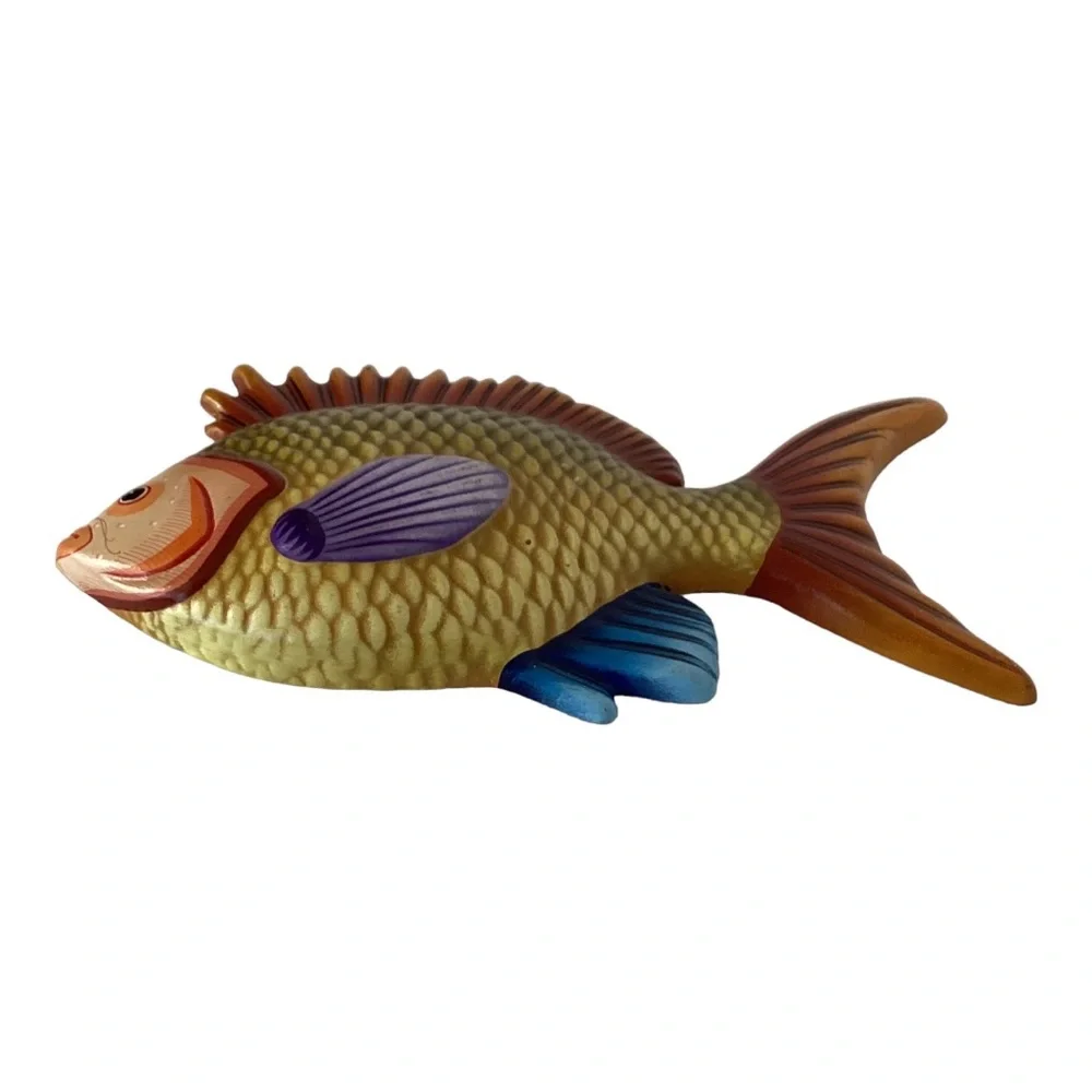 Tonala Signed E. Alvarez Hand Painted Tropical Fish Wall Decor Mexico Pottery - Picture 12 of 15